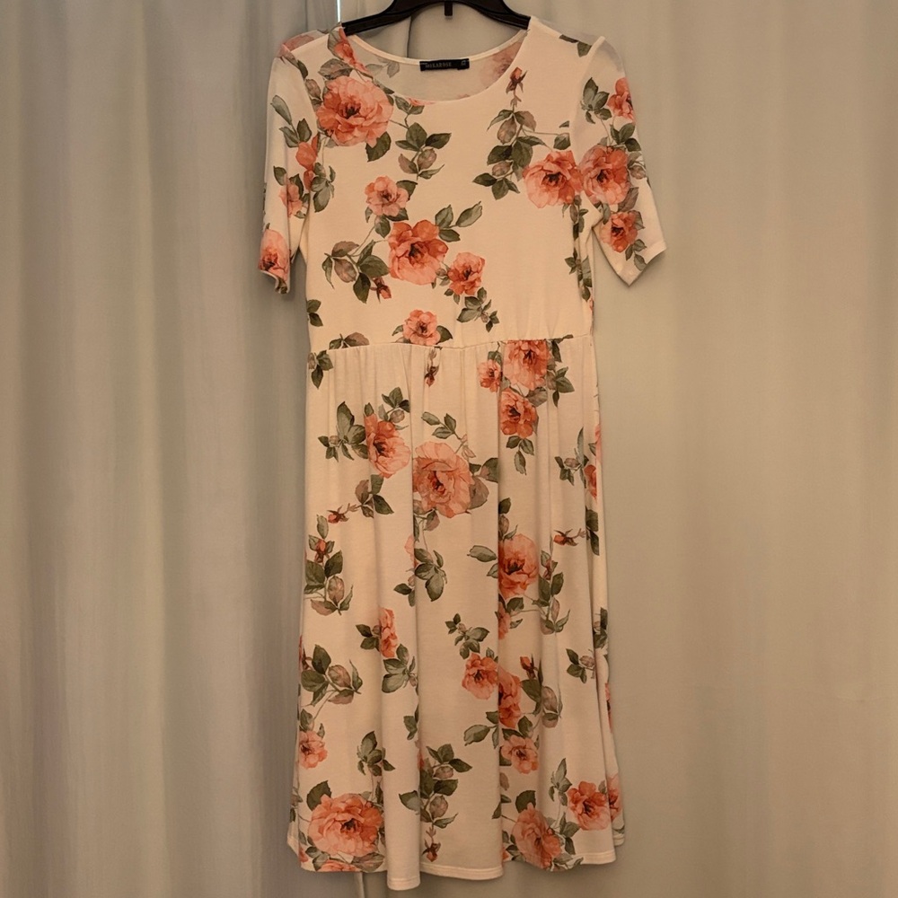 3 for $25! Mikarose Women’s Cream Rose Floral Midi Dress,‎ size M